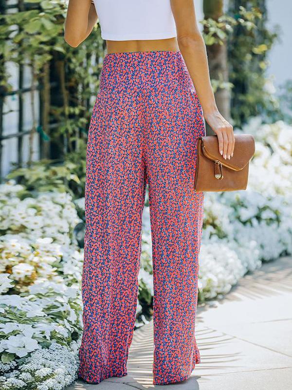 Women's Pants Printed High Waist Lace-Up Wide Leg Pants - LuckyFash™