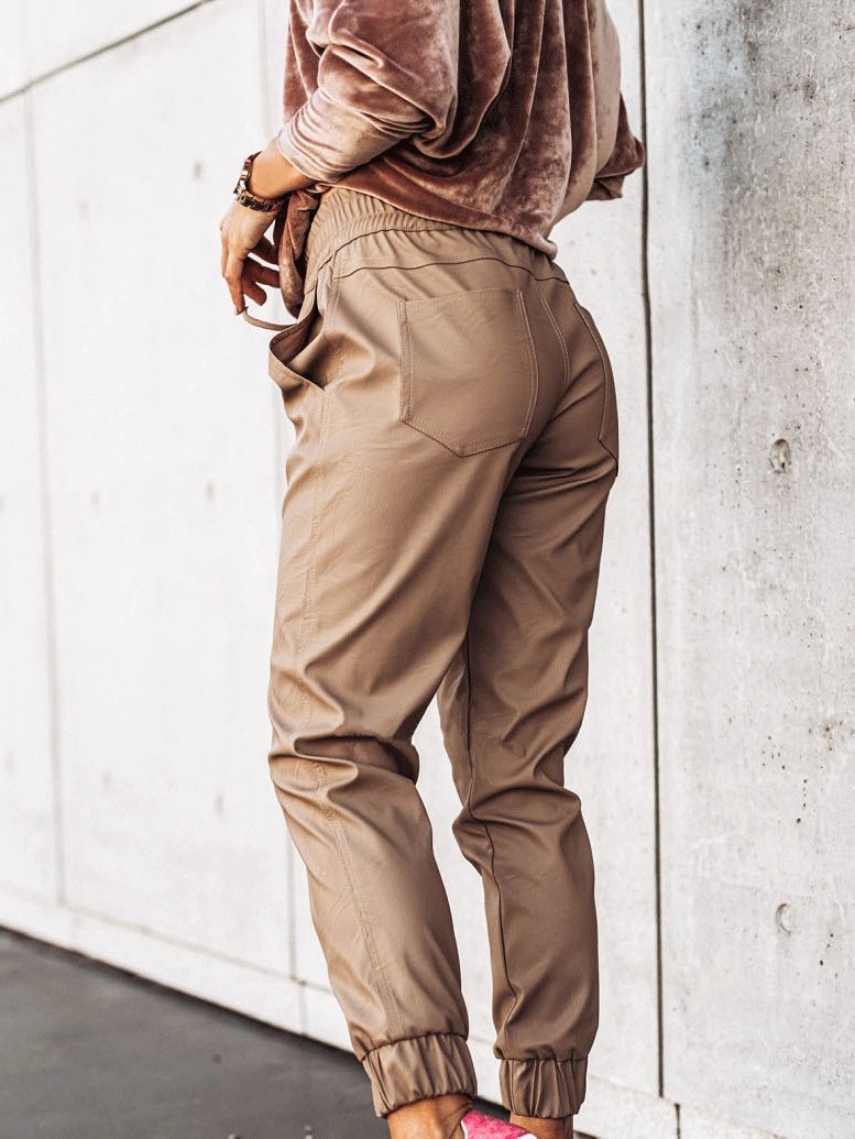 Women's Pants Simple Elastic Tether Slim Leather Pants - LuckyFash™