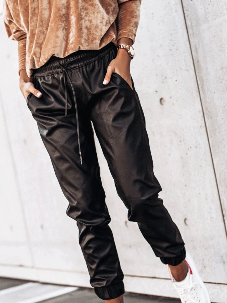 Women's Pants Simple Elastic Tether Slim Leather Pants - LuckyFash™