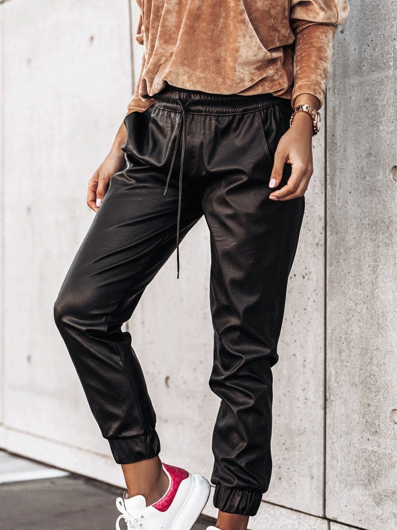 Women's Pants Simple Elastic Tether Slim Leather Pants - LuckyFash™