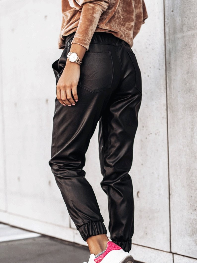 Women's Pants Simple Elastic Tether Slim Leather Pants - LuckyFash™