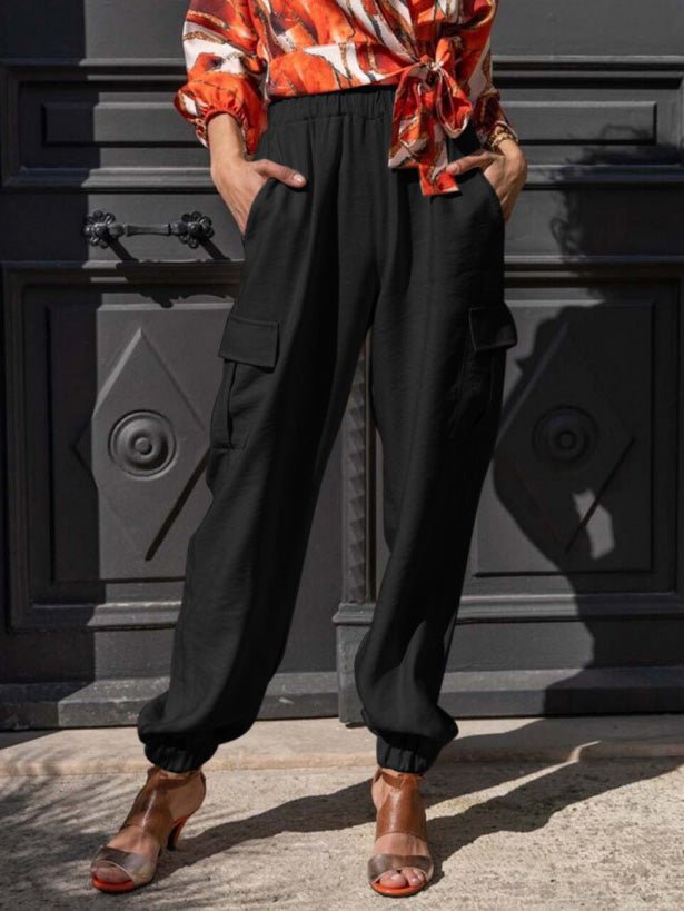 Women's Pants Solid Elastic Waist Pocket Casual Pants - LuckyFash™