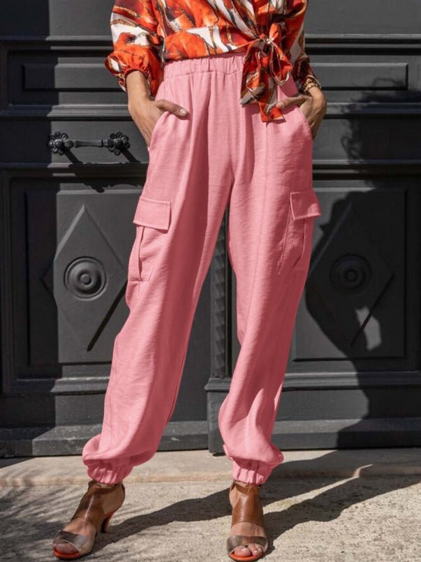 Women's Pants Solid Elastic Waist Pocket Casual Pants - LuckyFash™
