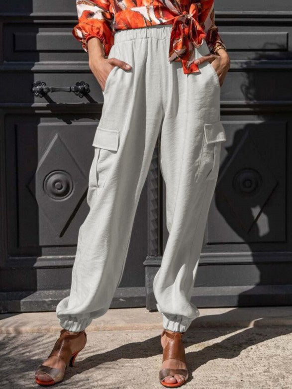 Women's Pants Solid Elastic Waist Pocket Casual Pants - LuckyFash™