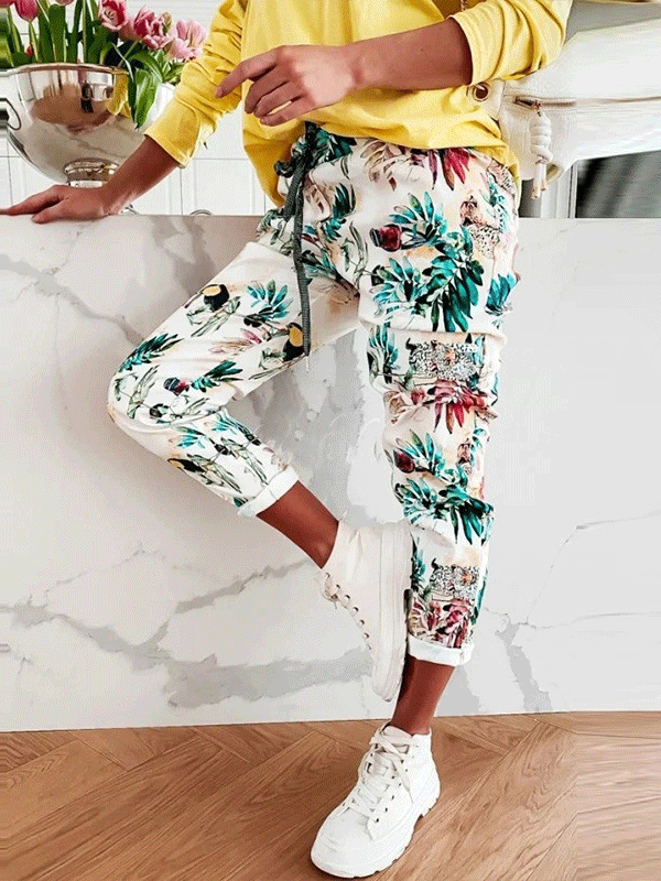Women's Pants Straight Skull Leaf Print Pocket Stretch Casual Pants - LuckyFash™