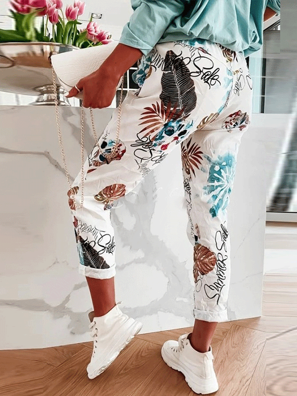 Women's Pants Straight Skull Leaf Print Pocket Stretch Casual Pants - LuckyFash™
