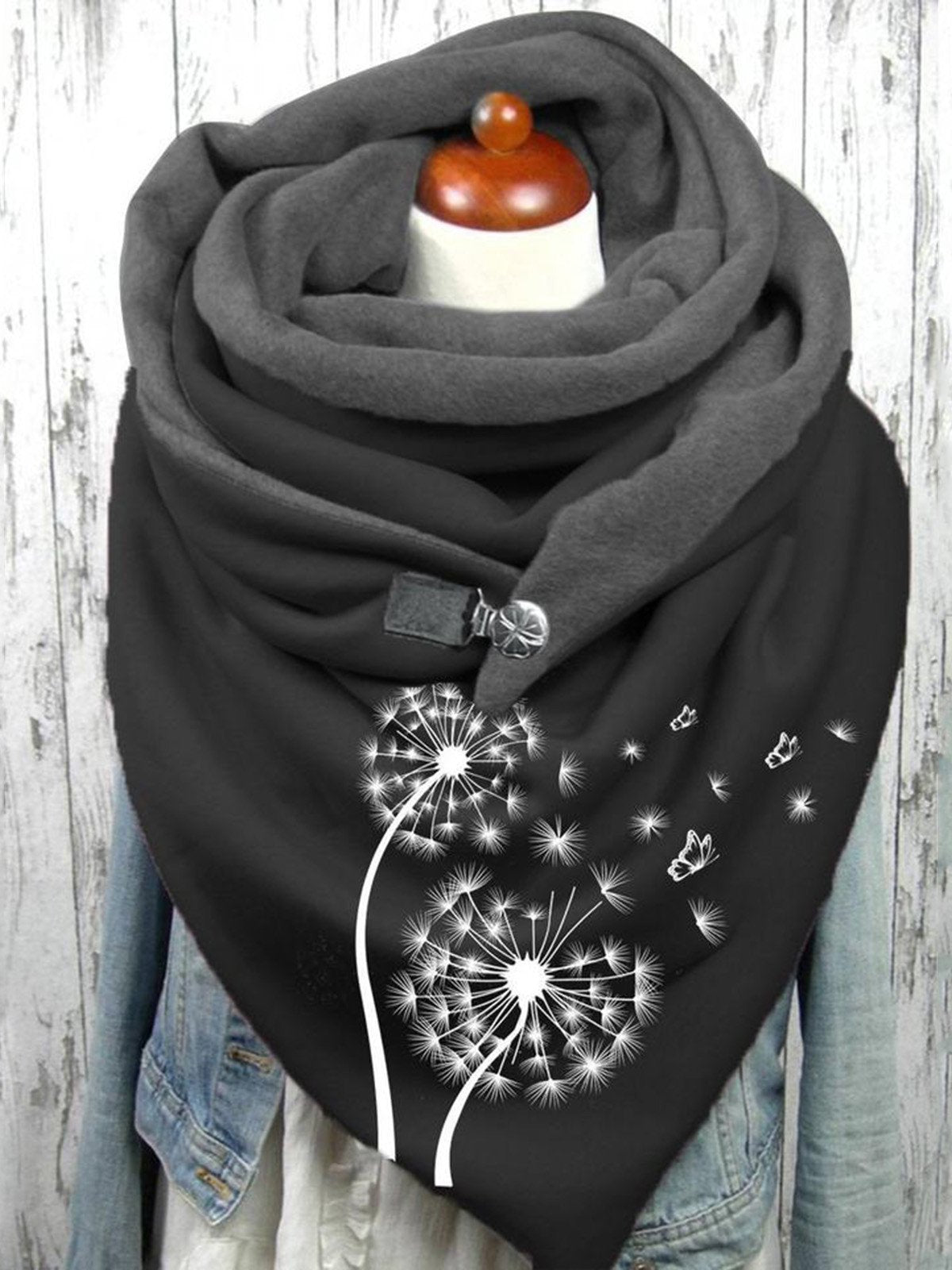 Women's Scarfs Dandelion Print Warm Buttoned Scarf - LuckyFash™