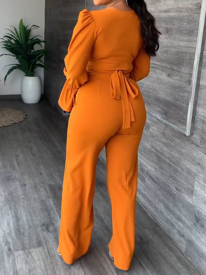 Women's Sets Flared Sleeve Lace-Up Top & Straight Pants Two Piece Set - LuckyFash™