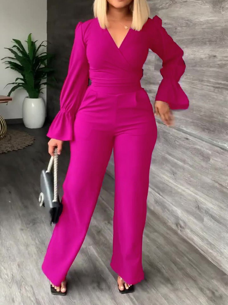 Women's Sets Flared Sleeve Lace-Up Top & Straight Pants Two Piece Set - LuckyFash™
