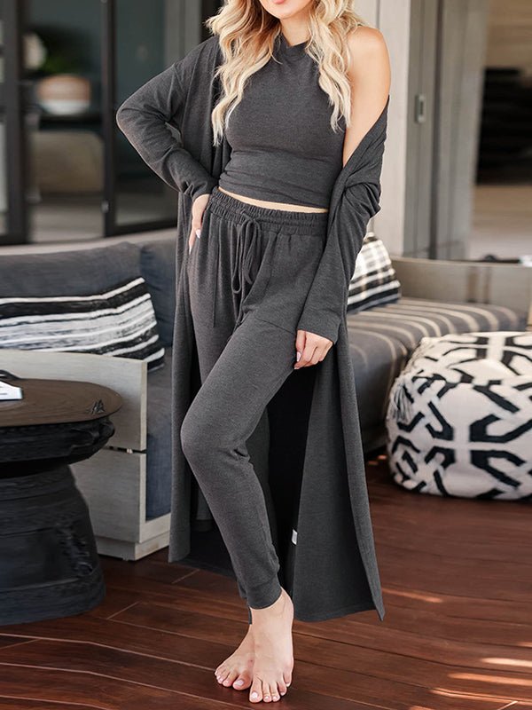 Sets Knitted Solid Vest Trousers Cardigan Three Pieces Set - LuckyFash™