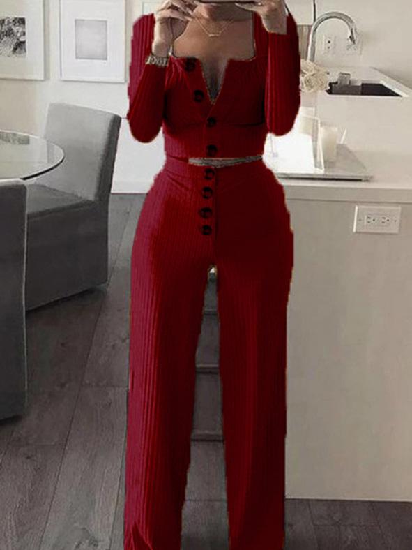 Women's Sets Long Sleeve Cardigan Slim Buttoned Casual Two-Piece Suit - LuckyFash™