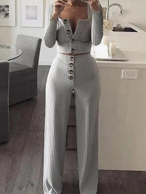 Women's Sets Long Sleeve Cardigan Slim Buttoned Casual Two-Piece Suit - LuckyFash™