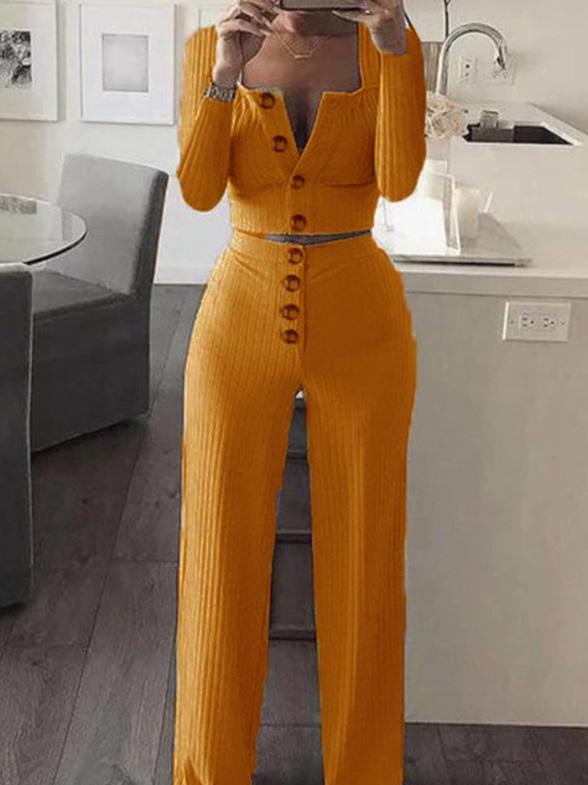 Women's Sets Long Sleeve Cardigan Slim Buttoned Casual Two-Piece Suit - LuckyFash™