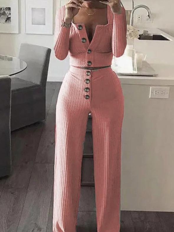 Women's Sets Long Sleeve Cardigan Slim Buttoned Casual Two-Piece Suit - LuckyFash™