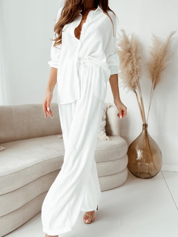 Sets Long Sleeve Shirt & Belted Pants Two Piece Set - LuckyFash™