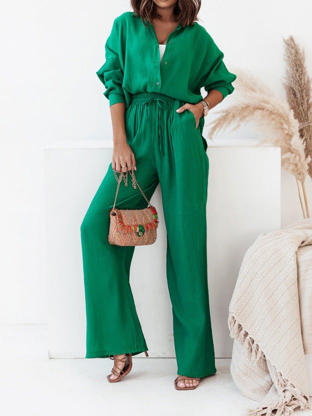 Sets Long Sleeve Shirt & Belted Pants Two Piece Set - LuckyFash™