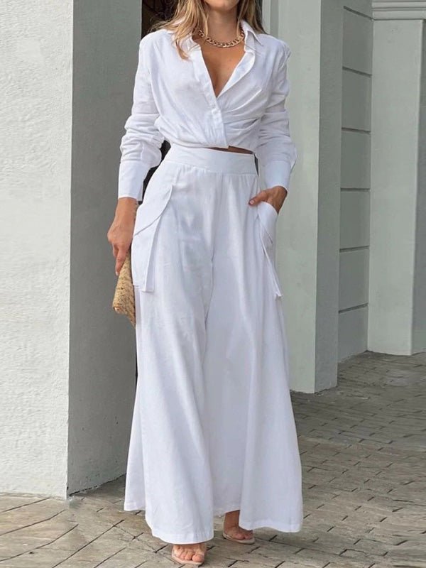 Women's Sets Loose Long Sleeve Top & Wide Leg Pants Two Piece Set - LuckyFash™