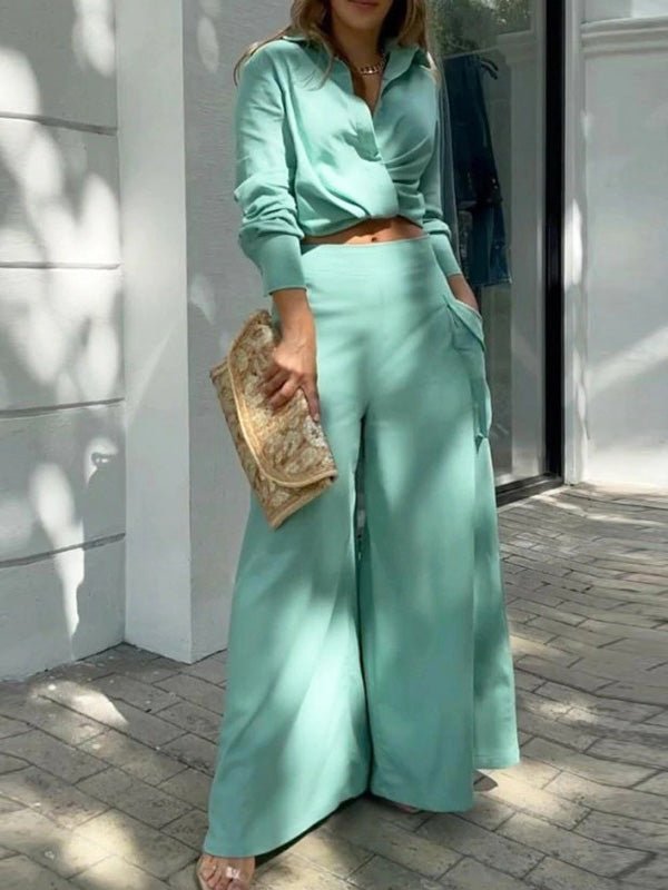 Women's Sets Loose Long Sleeve Top & Wide Leg Pants Two Piece Set - LuckyFash™