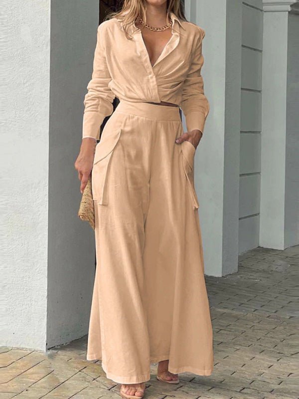 Women's Sets Loose Long Sleeve Top & Wide Leg Pants Two Piece Set - LuckyFash™