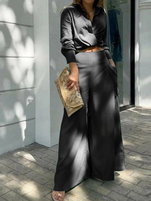 Women's Sets Loose Long Sleeve Top & Wide Leg Pants Two Piece Set - LuckyFash™