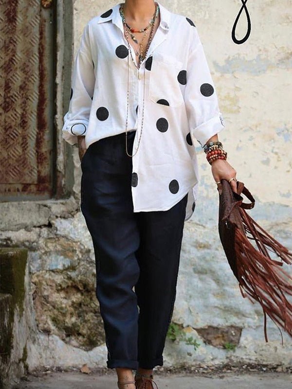 Sets Polka Dot Button Shirt & Solid Pants Two Piece Set - LuckyFash™