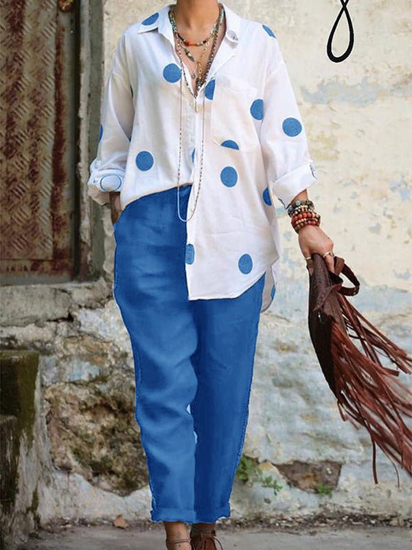 Sets Polka Dot Button Shirt & Solid Pants Two Piece Set - LuckyFash™