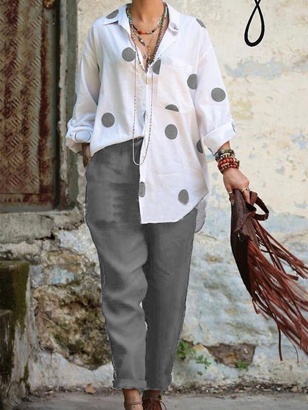 Sets Polka Dot Button Shirt & Solid Pants Two Piece Set - LuckyFash™