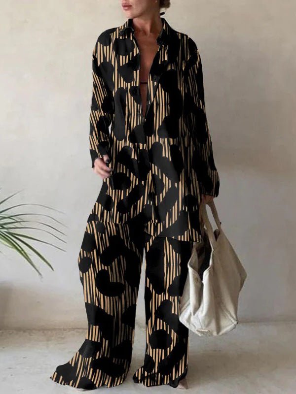 Women's Sets Printed Long Sleeve Shirt & Straight Pants Two-Piece Set - LuckyFash™