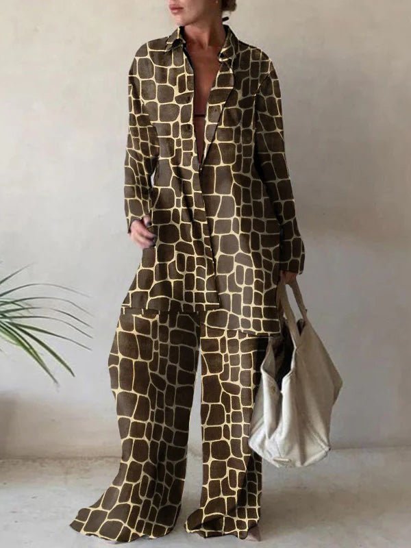 Women's Sets Printed Long Sleeve Shirt & Straight Pants Two-Piece Set - LuckyFash™