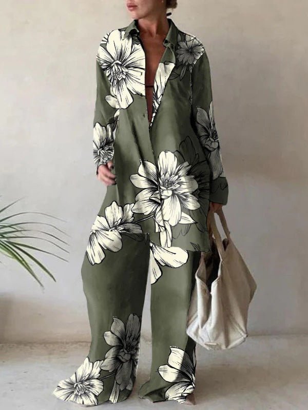 Women's Sets Printed Long Sleeve Shirt & Straight Pants Two-Piece Set - LuckyFash™