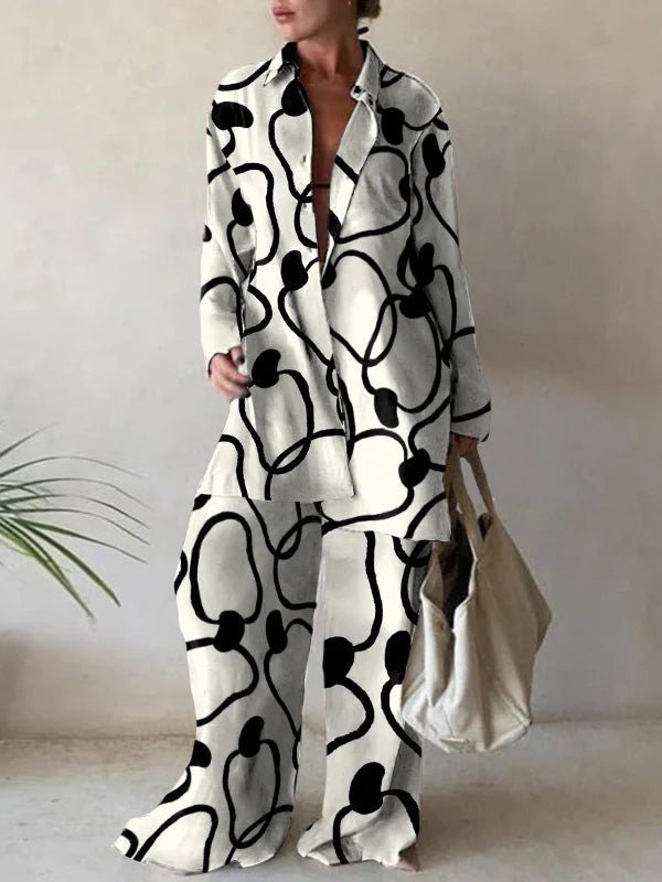 Women's Sets Printed Long Sleeve Shirt & Straight Pants Two-Piece Set - LuckyFash™