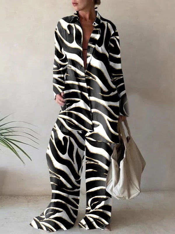 Women's Sets Printed Long Sleeve Shirt & Straight Pants Two-Piece Set - LuckyFash™