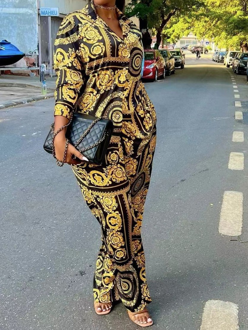 Women's Sets Printed Long Sleeve Shirt & Wide Leg Pants Two Piece Set - LuckyFash™