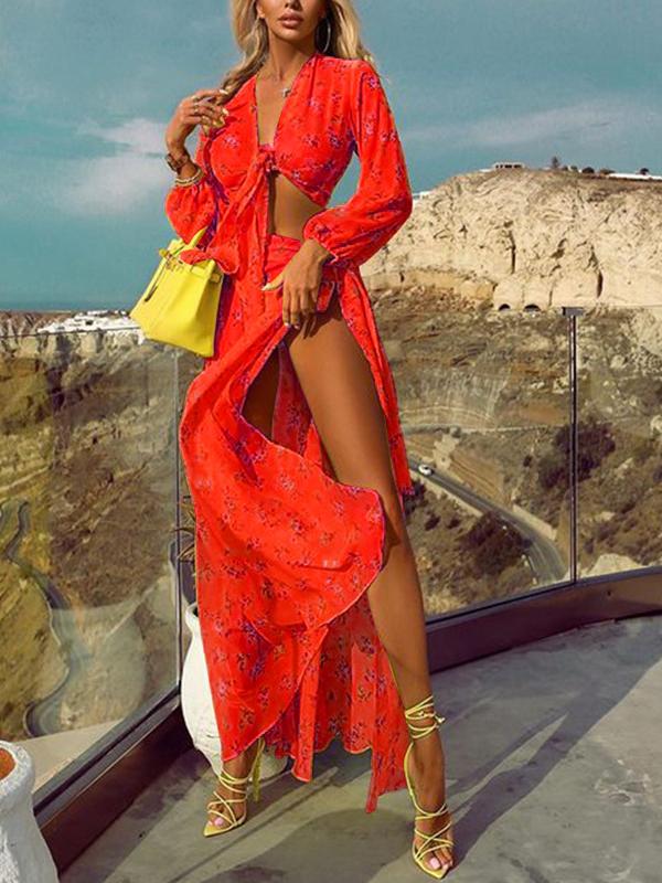 Women's Sets Printed Pleated Shirt & Split Skirt Two-Piece Suit - LuckyFash™