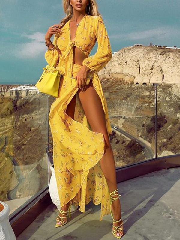 Women's Sets Printed Pleated Shirt & Split Skirt Two-Piece Suit - LuckyFash™
