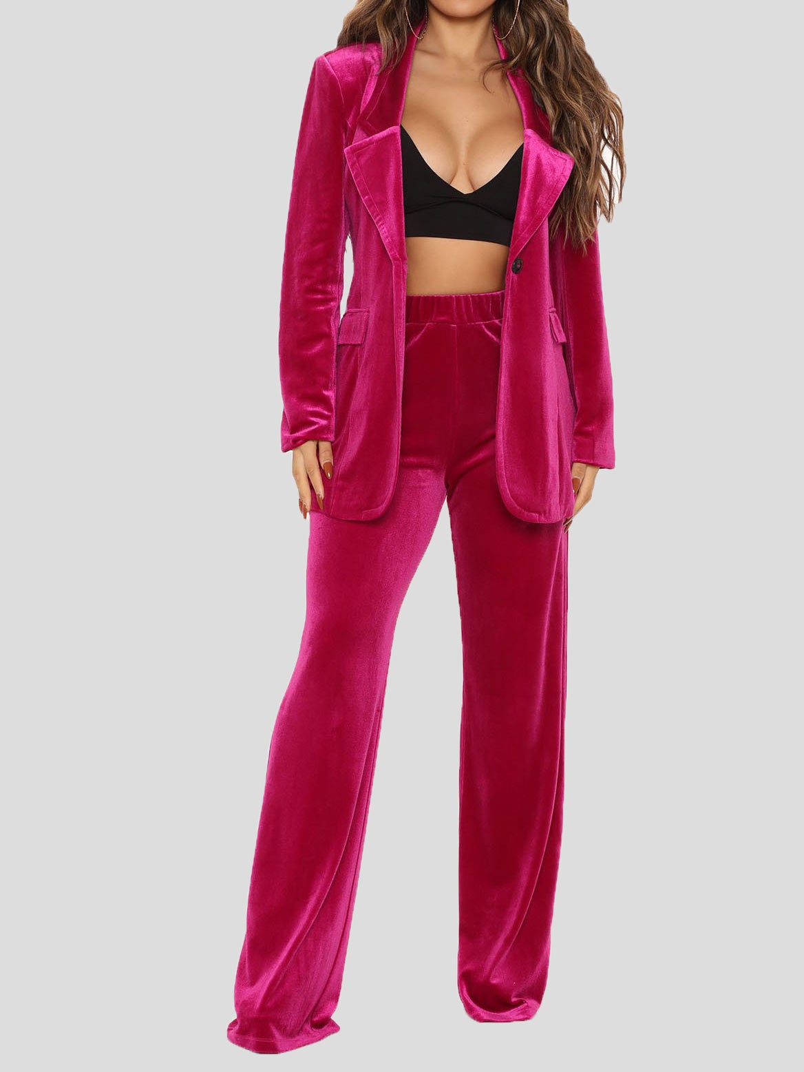 Women's Sets Solid Blazers Trousers Gold Velvet Two-Piece Sets - LuckyFash™