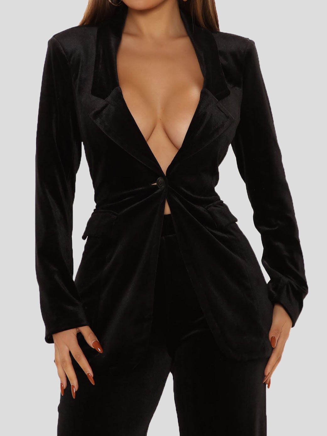 Women's Sets Solid Blazers Trousers Gold Velvet Two-Piece Sets - LuckyFash™