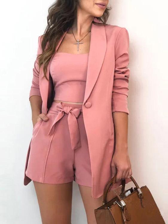 Sets Solid Vest Blazers Shorts Three-Piece Suit - LuckyFash™