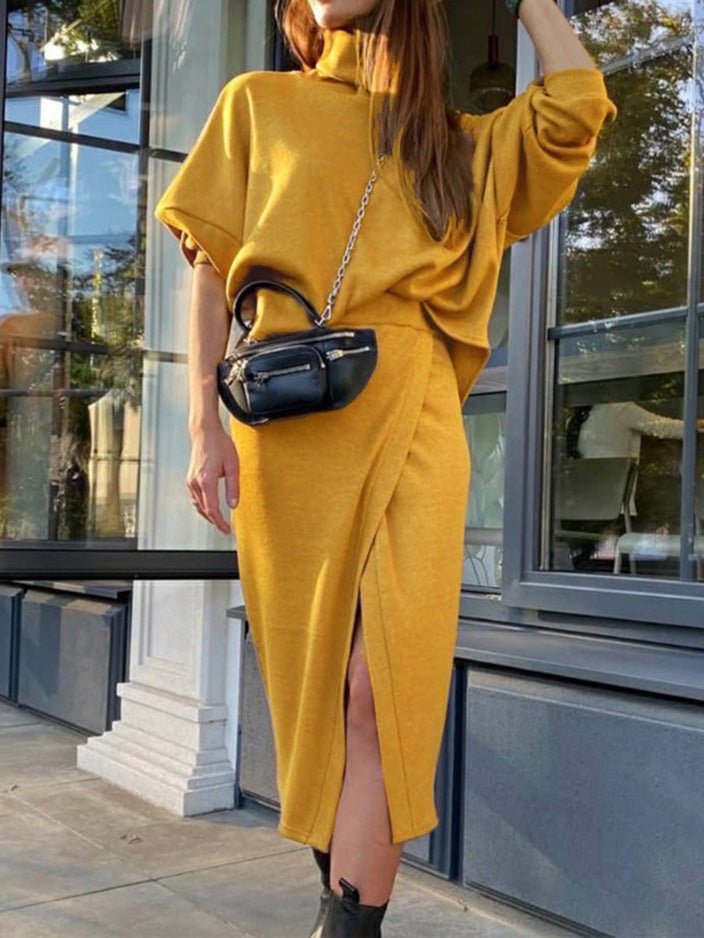 Women's Sets Turtleneck Doll Sleeve Top & Skirt Two Piece Set - LuckyFash™