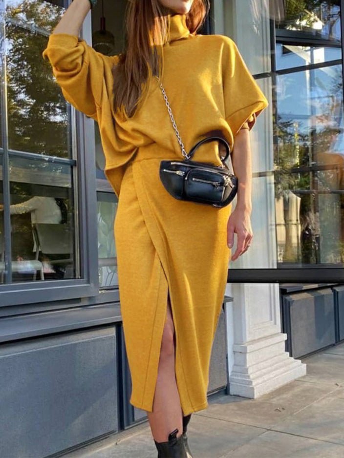 Women's Sets Turtleneck Doll Sleeve Top & Skirt Two Piece Set - LuckyFash™