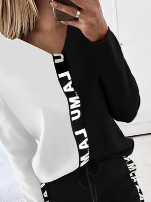 Women's Sets V-Neck Long Sleeve T-Shirt & Letter Trousers Two-Piece Suit - LuckyFash™