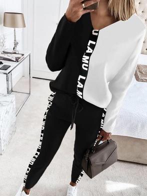Women's Sets V-Neck Long Sleeve T-Shirt & Letter Trousers Two-Piece Suit - LuckyFash™