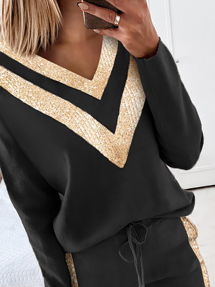 Women's Sets V-Neck Printed Long Sleeve Elasticated Two-Piece Suit - LuckyFash™