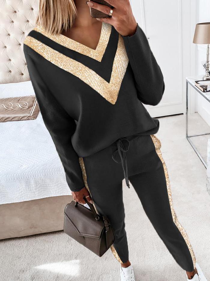 Women's Sets V-Neck Printed Long Sleeve Elasticated Two-Piece Suit - LuckyFash™