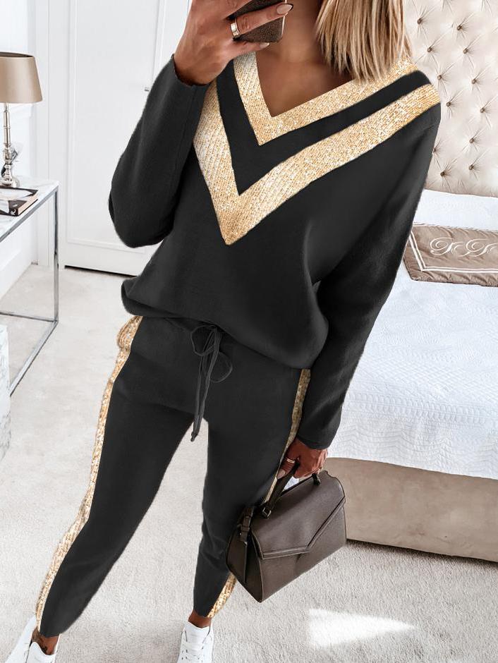 Women's Sets V-Neck Printed Long Sleeve Elasticated Two-Piece Suit - LuckyFash™