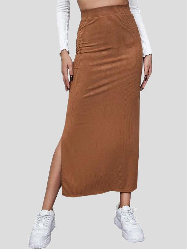 Women's Skirts Solid Slim Fit Slit Long Skirt - LuckyFash™