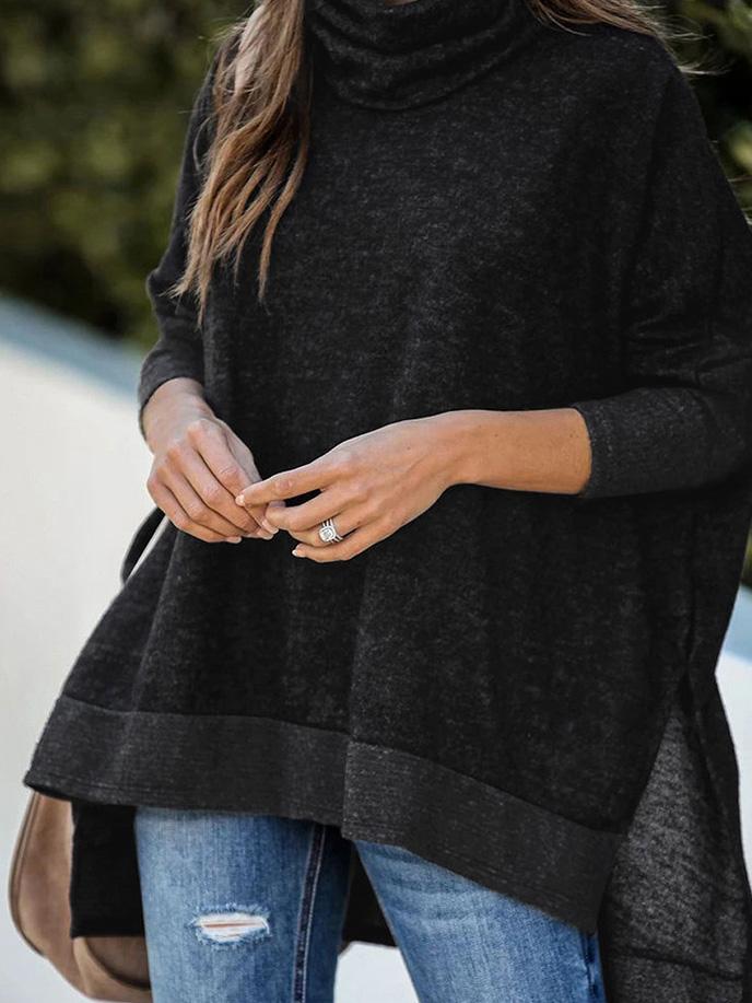 Women's Sweaters Bat Sleeve High Neck Irregular Split Long Sleeve Sweater - LuckyFash™