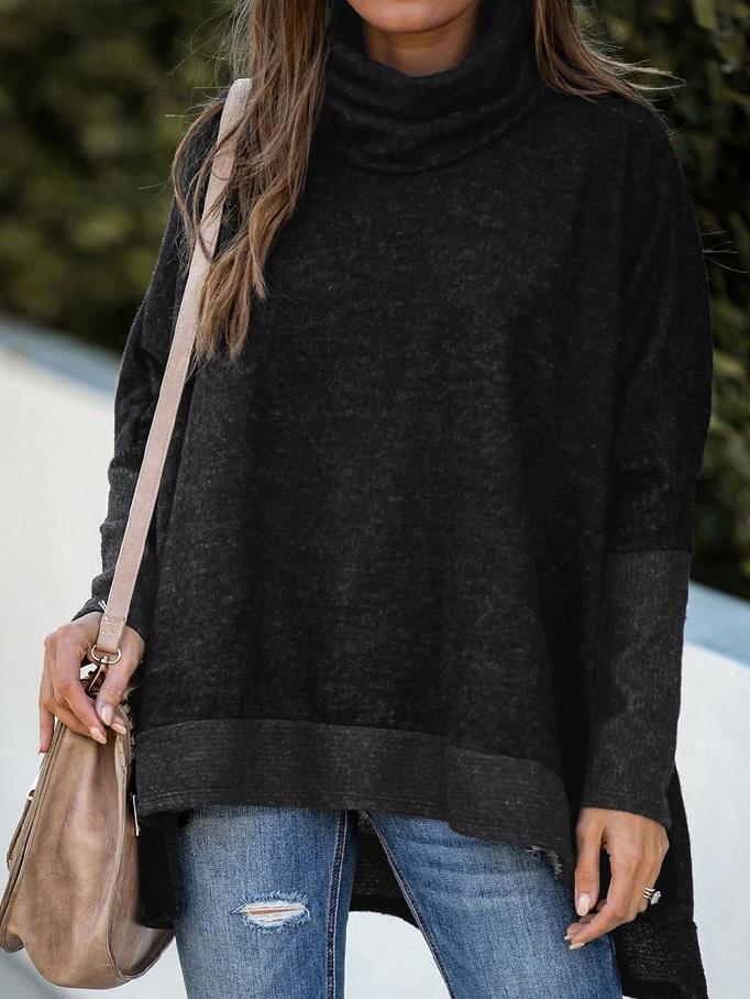 Women's Sweaters Bat Sleeve High Neck Irregular Split Long Sleeve Sweater - LuckyFash™