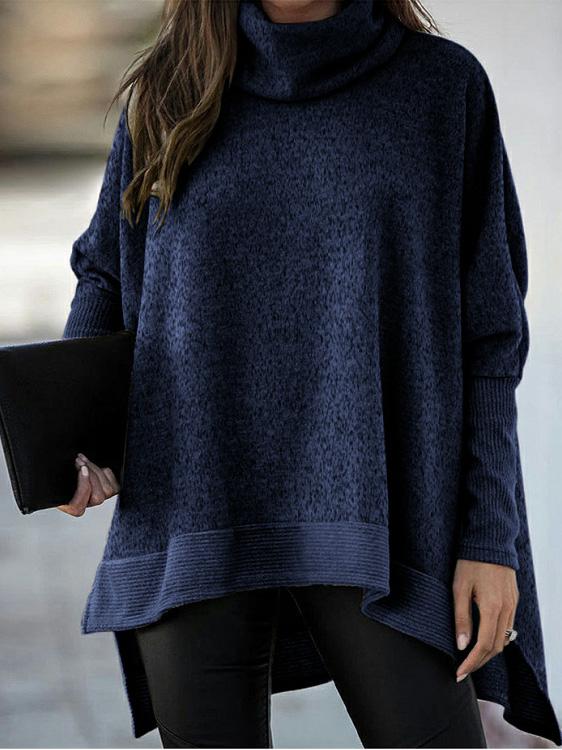 Women's Sweaters Bat Sleeve High Neck Irregular Split Long Sleeve Sweater - LuckyFash™