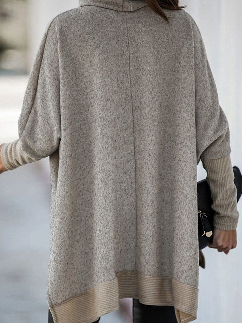 Women's Sweaters Bat Sleeve High Neck Irregular Split Long Sleeve Sweater - LuckyFash™